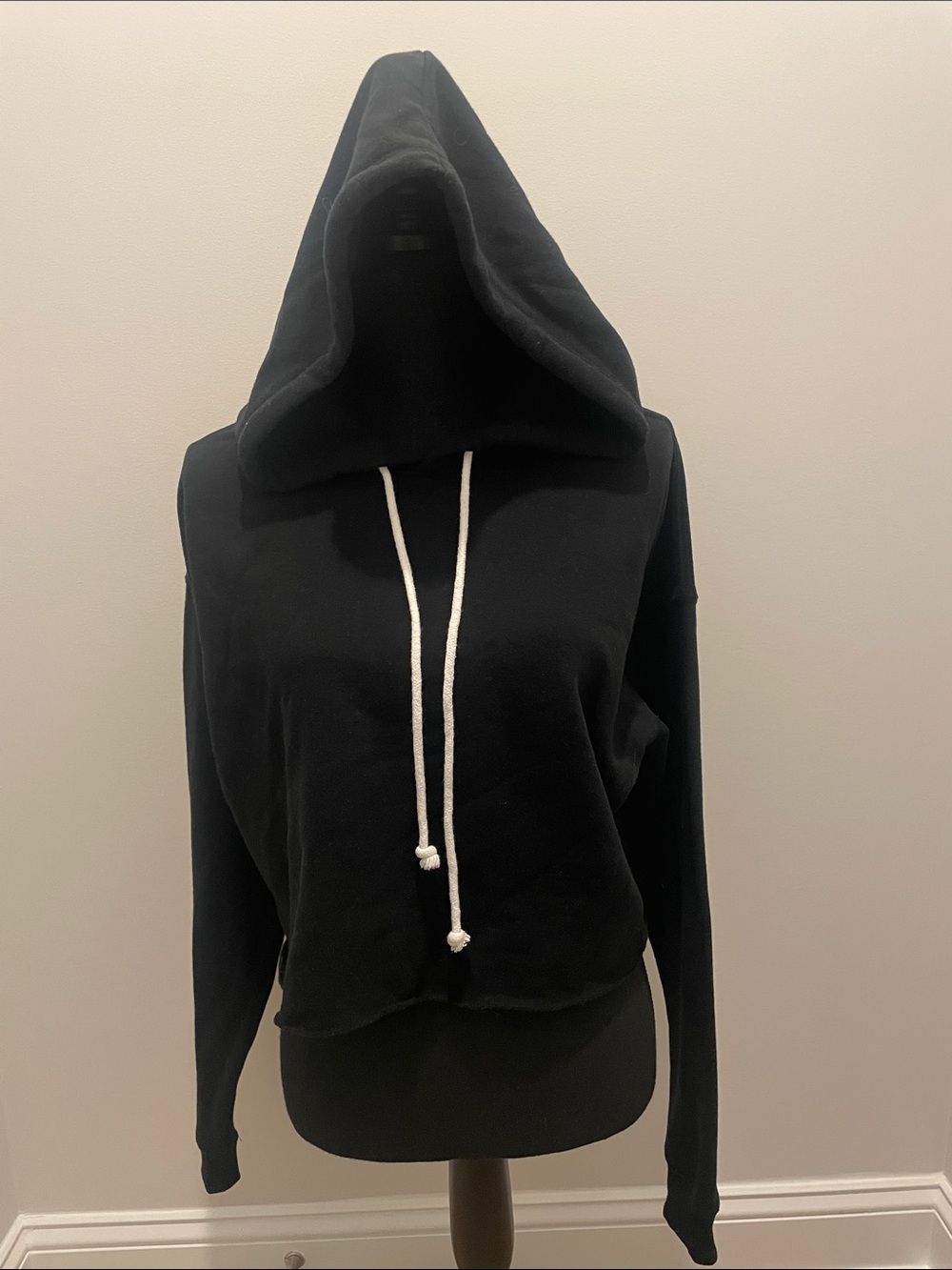 wild fable Black Cropped Hoodie with White Drawstring